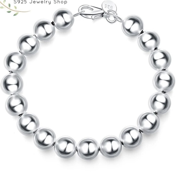 Beaded Ball Sterling Silver Bracelet 10mm - Picture 6 of 6